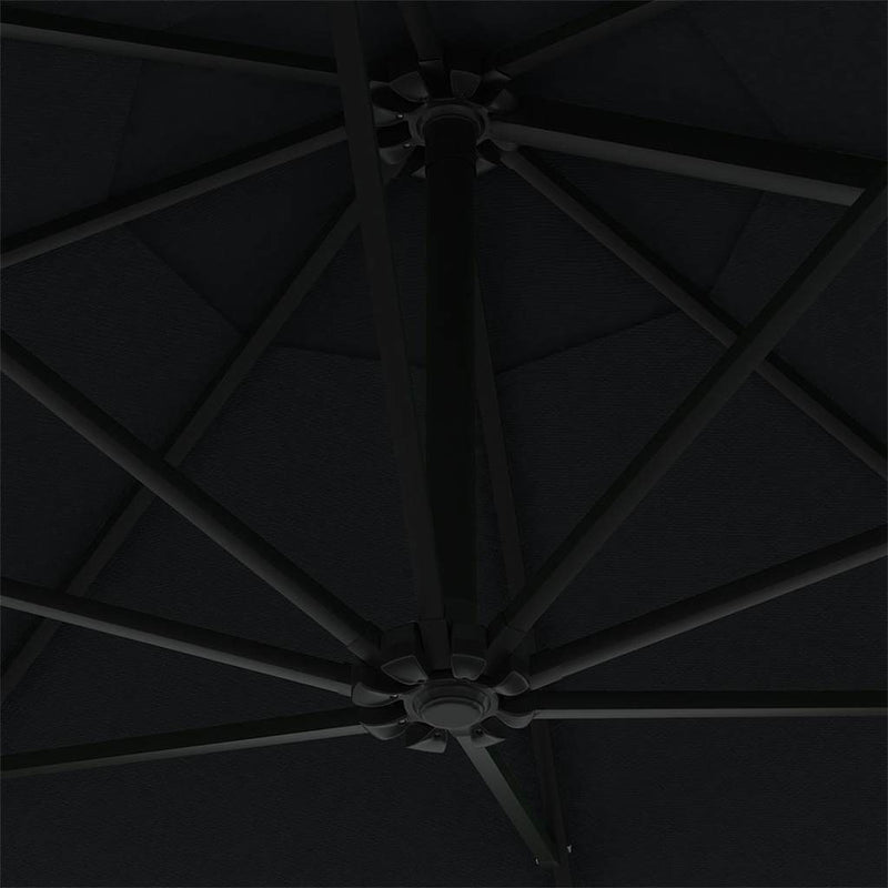 Umbrelă de soare montată pe perete cu LED-uri, negru, 300 cm