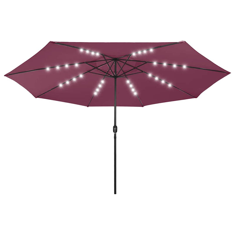 Umbrelă de soare de grădină cu LED-uri, roșu bordo, 400 cm