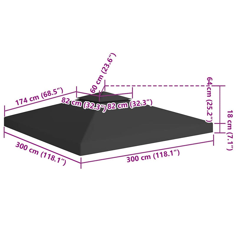Acoperiș de pavilion, 2 niveluri, negru, 3x3 m, 310 g/m²