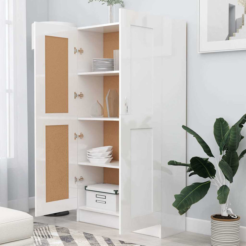 Bibliotecă, alb extralucios, 82,5x30,5x150 cm, lemn prelucrat