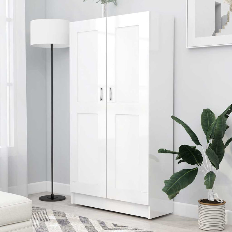 Bibliotecă, alb extralucios, 82,5x30,5x150 cm, lemn prelucrat