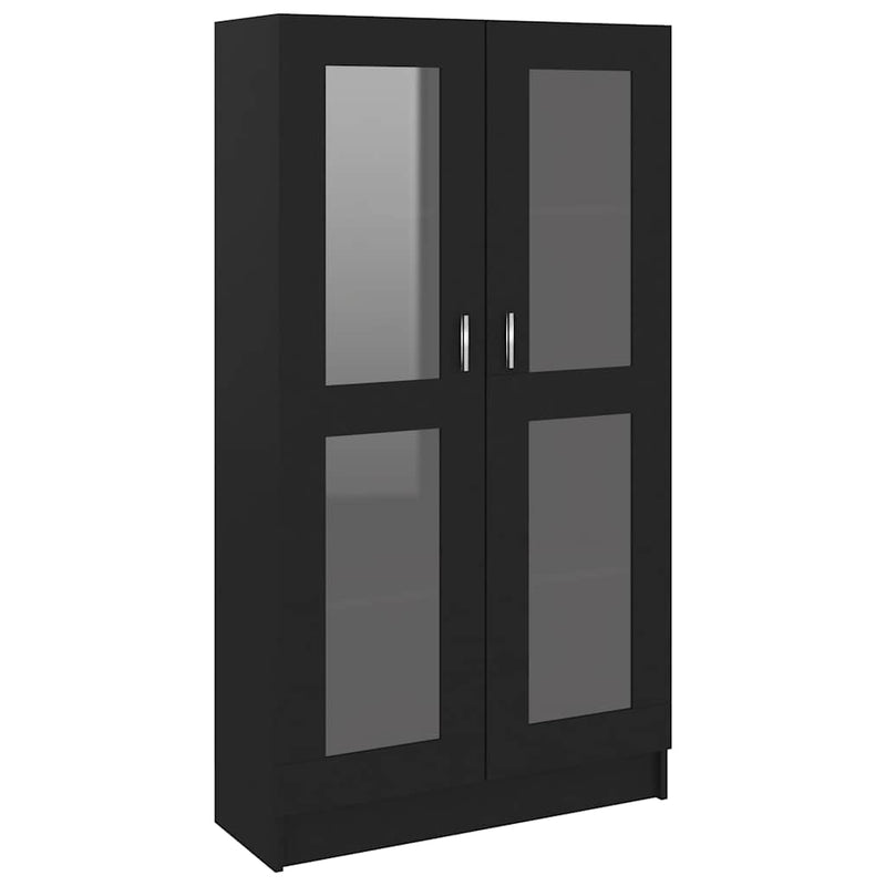 Dulap cu vitrină, negru, 82,5x30,5x150 cm, lemn prelucrat