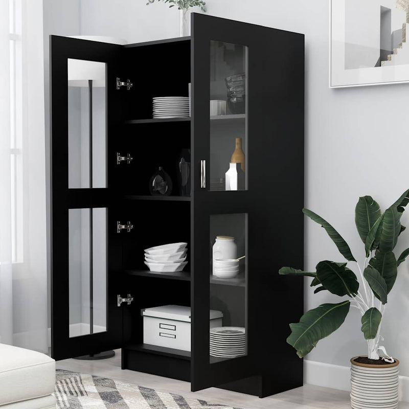 Dulap cu vitrină, negru, 82,5x30,5x150 cm, lemn prelucrat