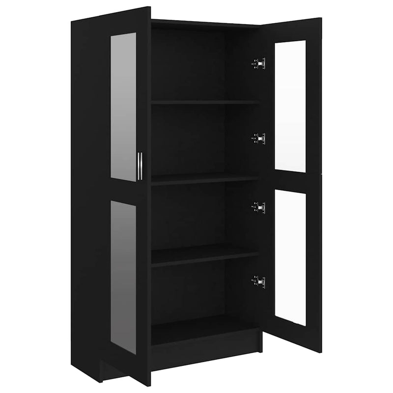 Dulap cu vitrină, negru, 82,5x30,5x150 cm, lemn prelucrat