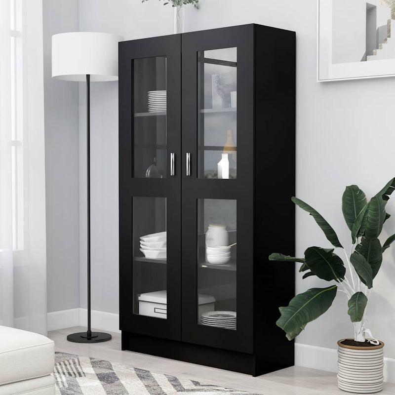 Dulap cu vitrină, negru, 82,5x30,5x150 cm, lemn prelucrat