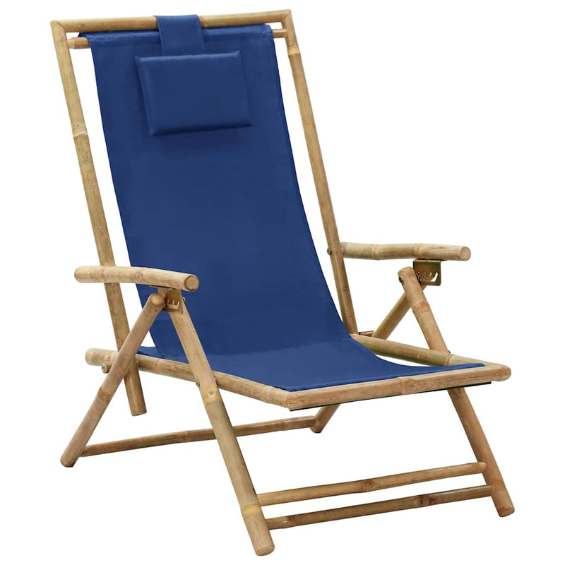 Scaun pliant extensibil bleumarin din bambus și material textil