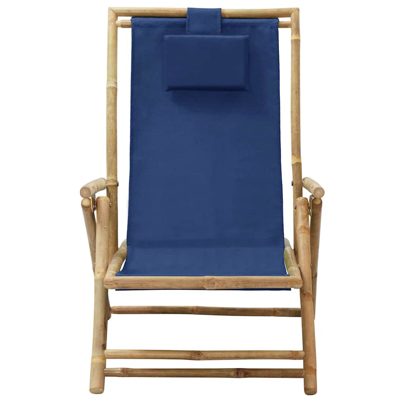 Scaun pliant extensibil bleumarin din bambus și material textil