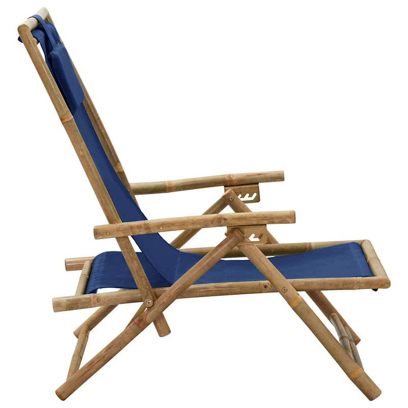 Scaun pliant extensibil bleumarin din bambus și material textil