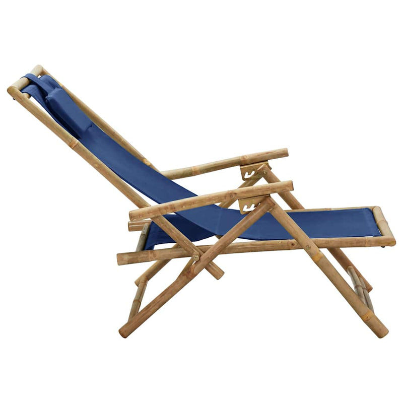 Scaun pliant extensibil bleumarin din bambus și material textil