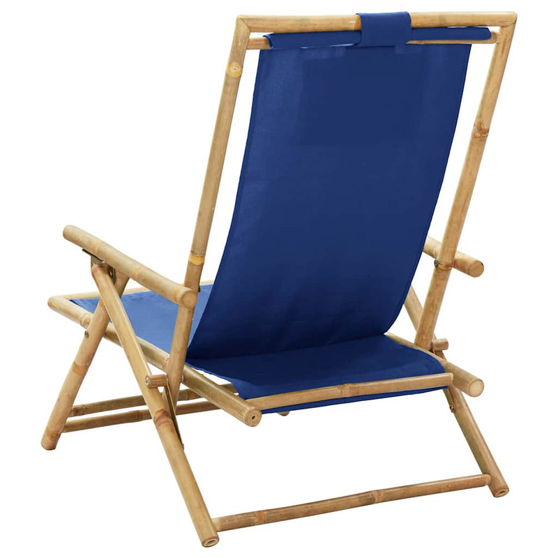 Scaun pliant extensibil bleumarin din bambus și material textil
