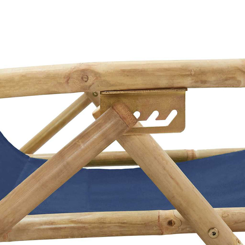 Scaun pliant extensibil bleumarin din bambus și material textil