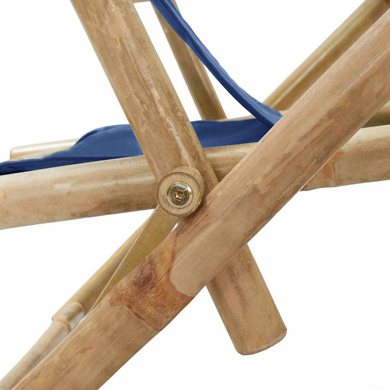 Scaun pliant extensibil bleumarin din bambus și material textil