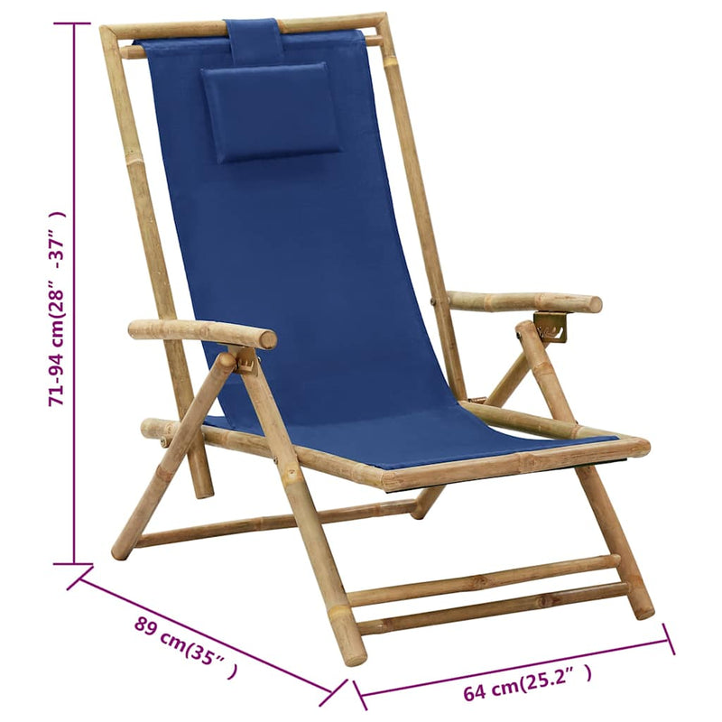 Scaun pliant extensibil bleumarin din bambus și material textil