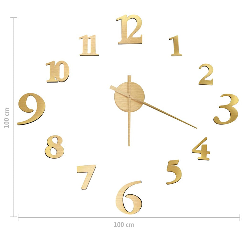 Ceas de perete 3D, auriu, 100 cm, XXL, design modern