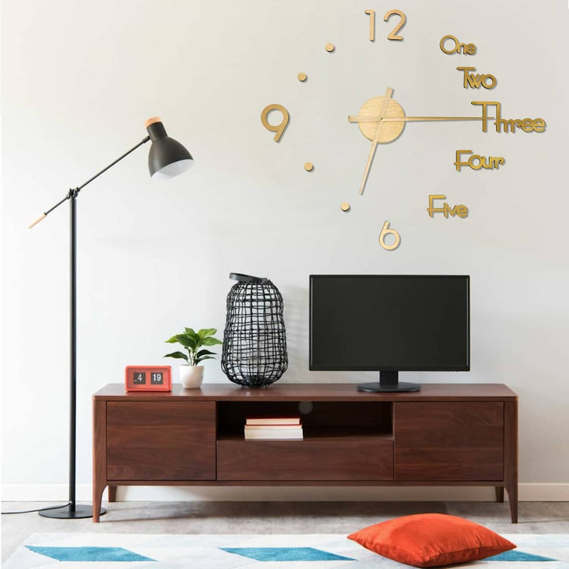 Ceas de perete 3D, auriu, 100 cm, XXL, design modern