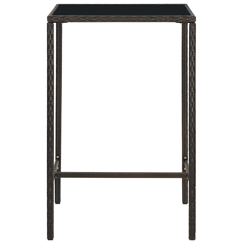 Masă de bar de grădină, maro, 70x70x110 cm, poliratan și sticlă