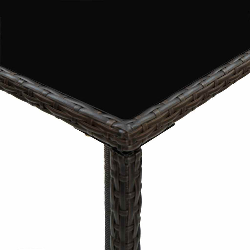 Masă de bar de grădină, maro, 70x70x110 cm, poliratan și sticlă