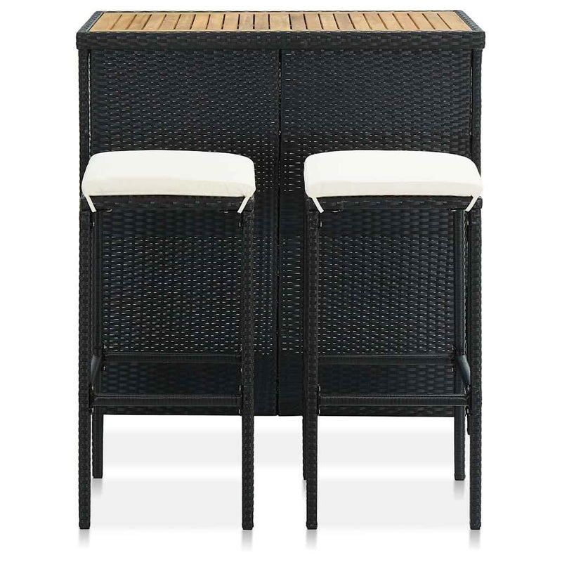 Set mobilier de bar, 3 piese, negru, poliratan