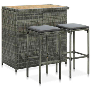 Set de bar, 3 piese, gri, poliratan