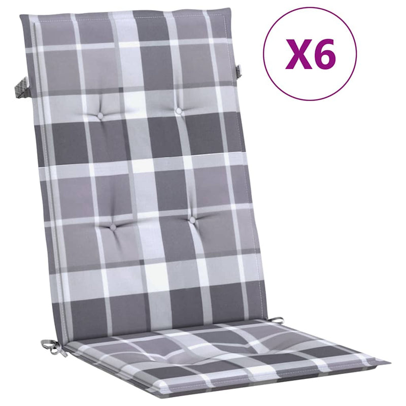 Perne scaun spătar înalt, 6 buc. gri carouri 120x50x3 cm textil