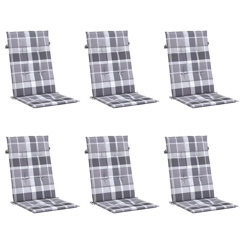 Perne scaun spătar înalt, 6 buc. gri carouri 120x50x3 cm textil