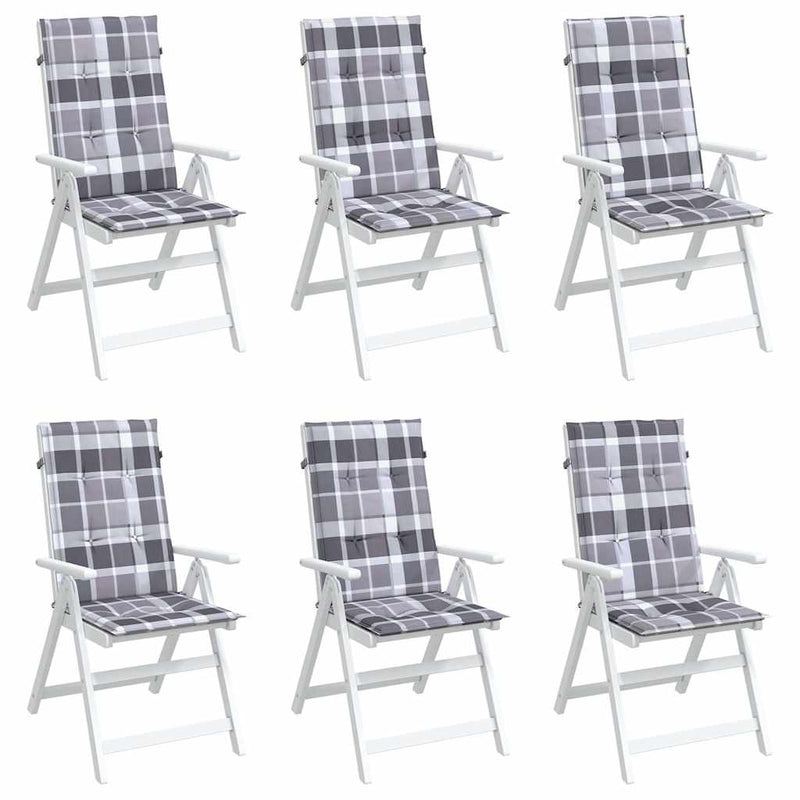 Perne scaun spătar înalt, 6 buc. gri carouri 120x50x3 cm textil