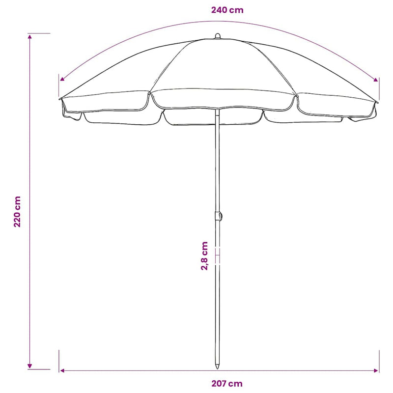 Umbrelă de soare de plajă, verde, 240 cm
