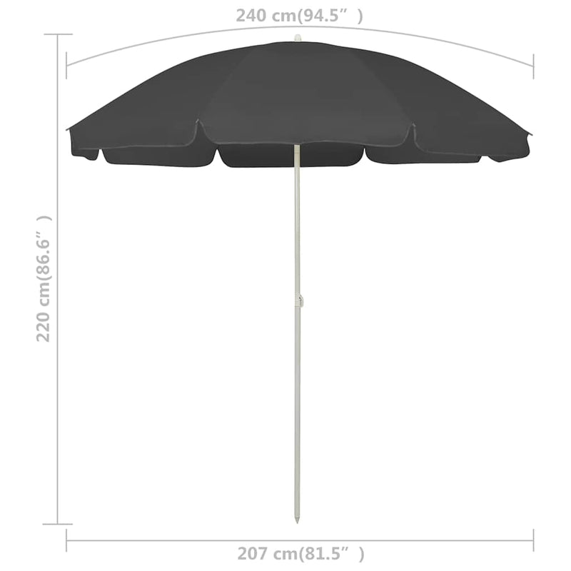 Umbrelă de soare de plajă, antracit, 240 cm