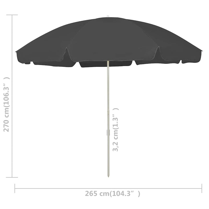 Umbrelă de soare de plajă, antracit, 300 cm