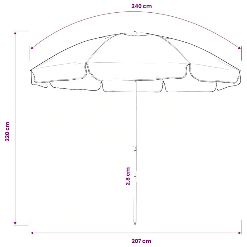 Umbrelă de soare de plajă, albastru, 240 cm