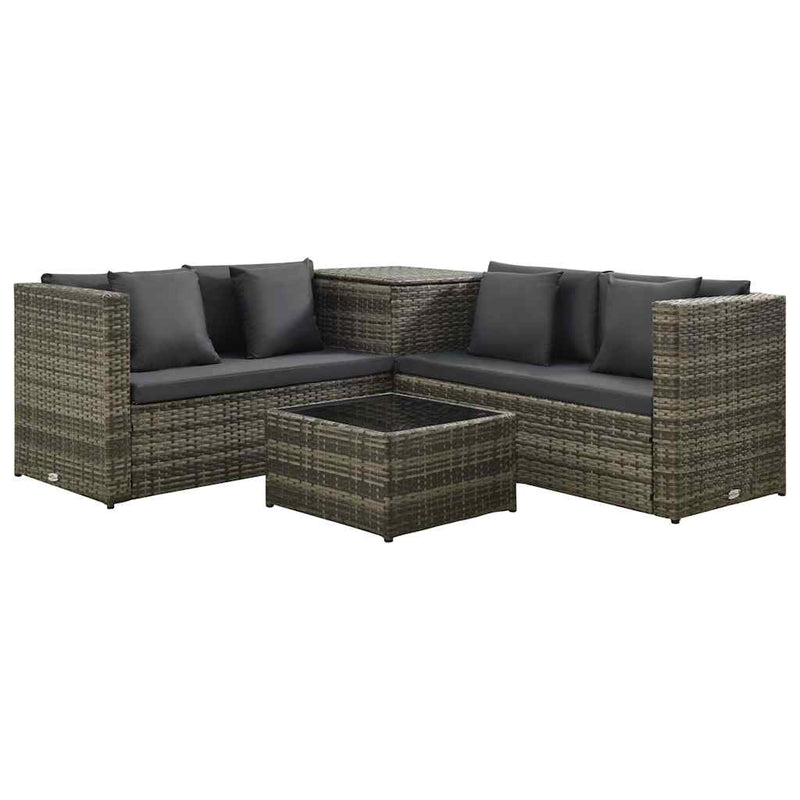 Set mobilier de grădină cu perne, 4 piese, poliratan, gri