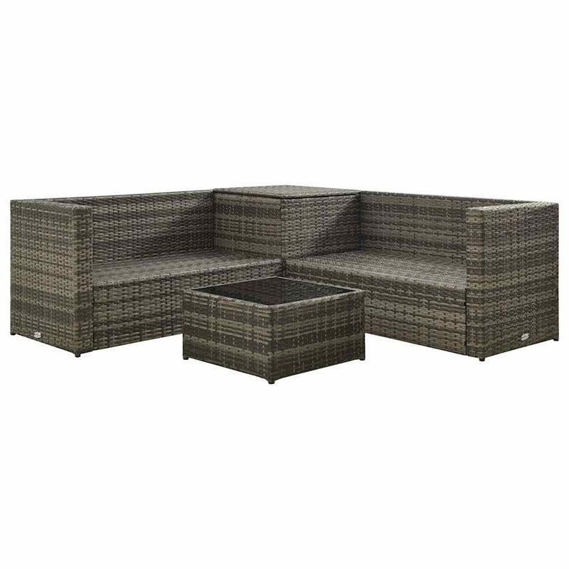 Set mobilier de grădină cu perne, 4 piese, poliratan, gri