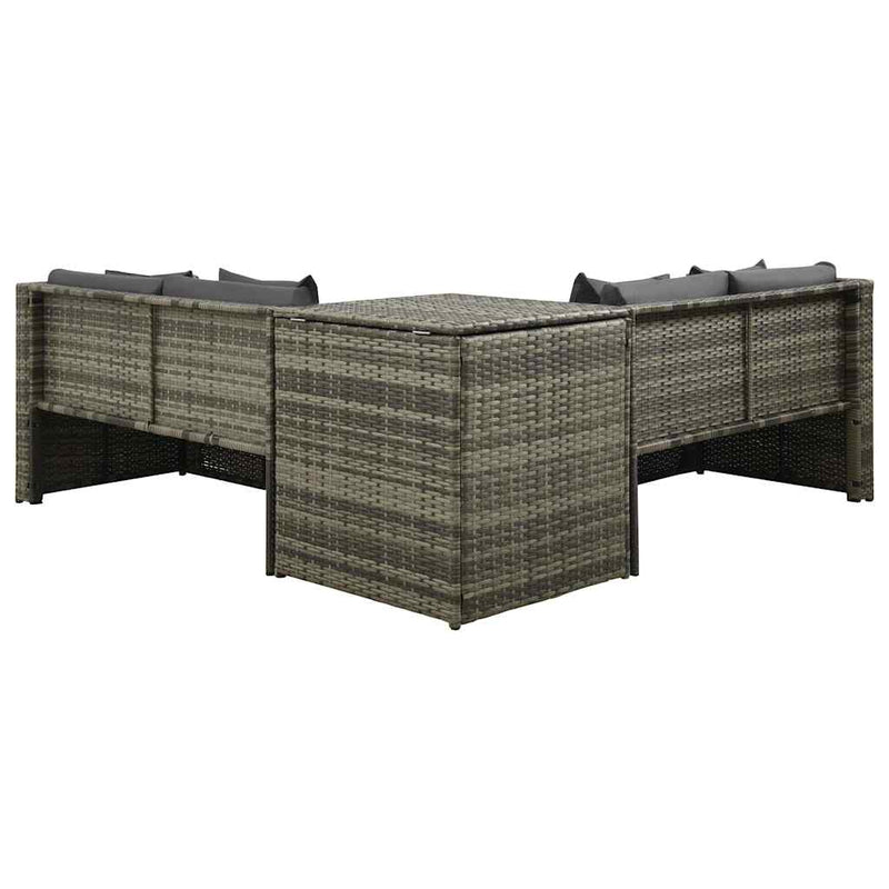 Set mobilier de grădină cu perne, 4 piese, poliratan, gri