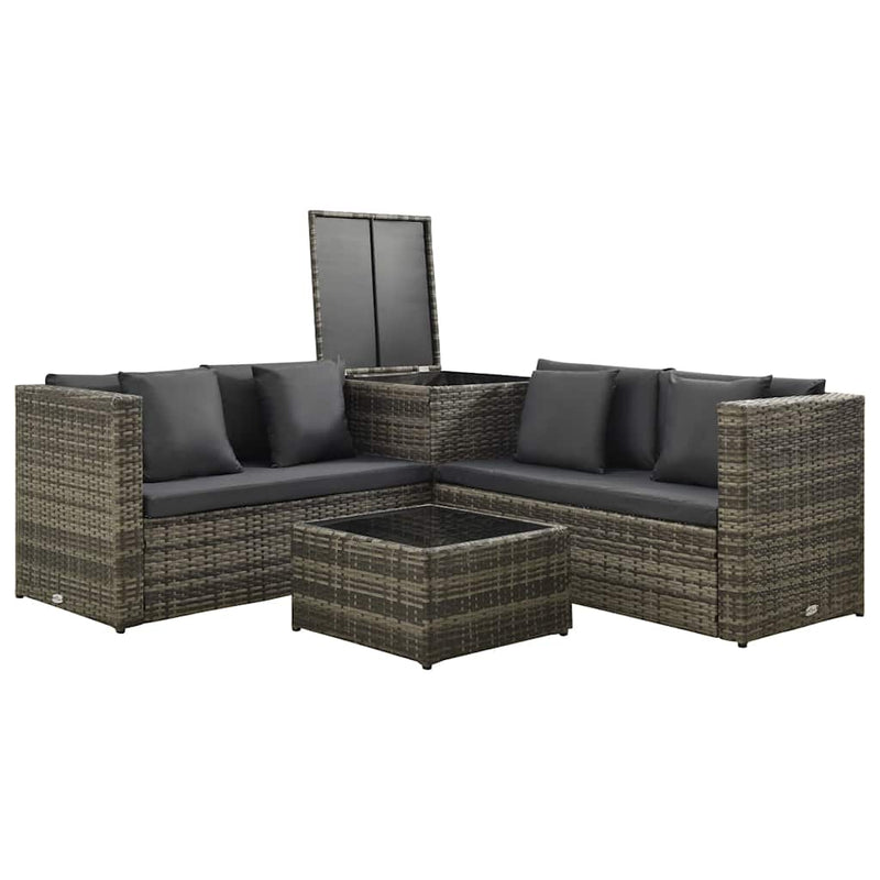 Set mobilier de grădină cu perne, 4 piese, poliratan, gri