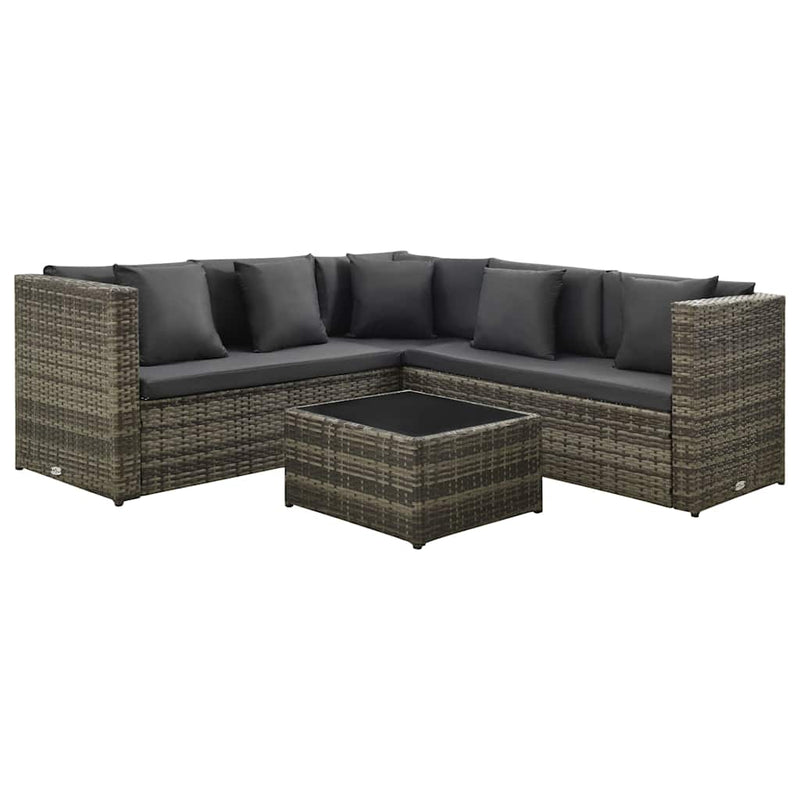 Set mobilier de grădină cu perne, 4 piese, poliratan, gri
