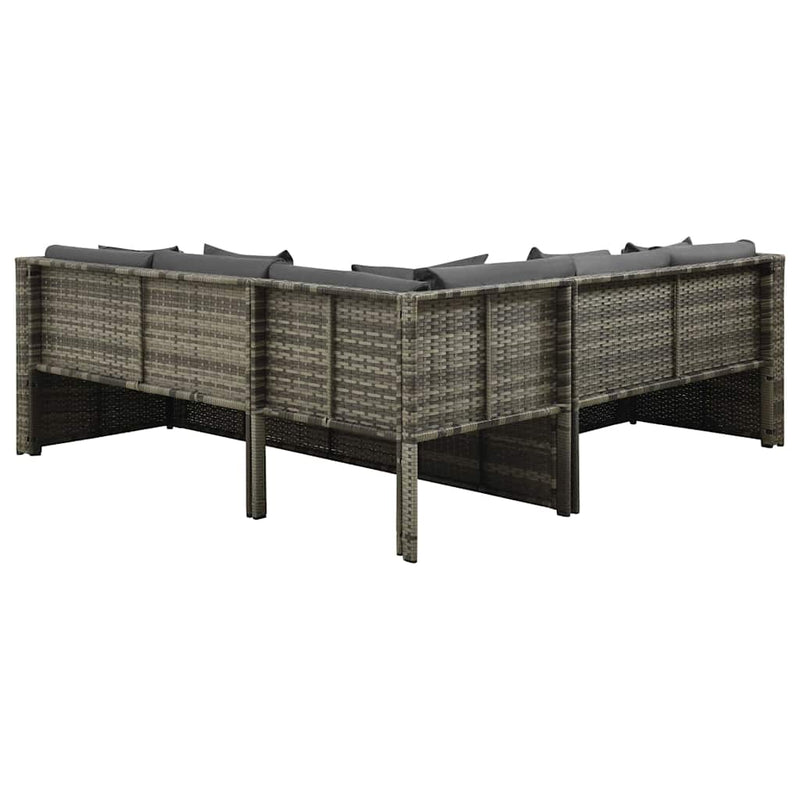 Set mobilier de grădină cu perne, 4 piese, poliratan, gri