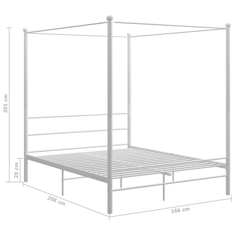 Cadru de pat cu baldachin, alb, 160x200 cm, metal