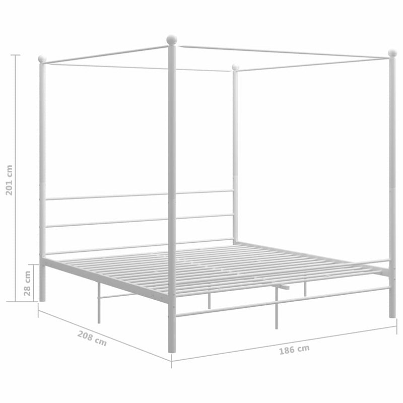 Cadru de pat cu baldachin, alb, 180x200 cm, metal