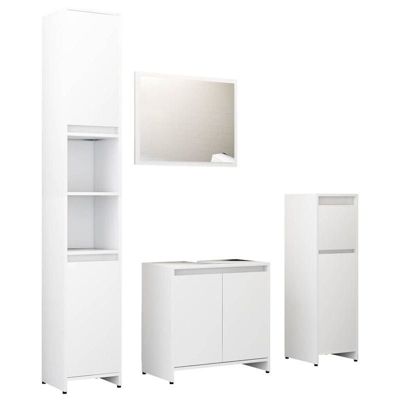 Set mobilier de baie, 4 piese, alb, lemn prelucrat