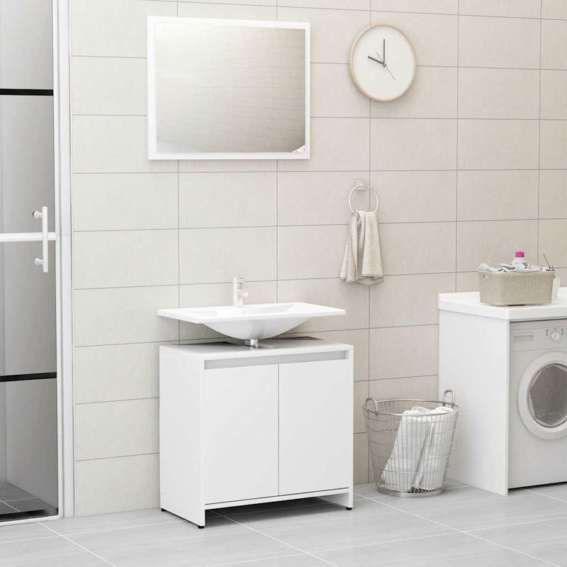Set mobilier de baie, 4 piese, alb, lemn prelucrat