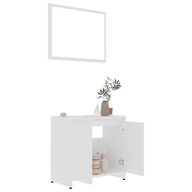 Set mobilier de baie, 4 piese, alb, lemn prelucrat