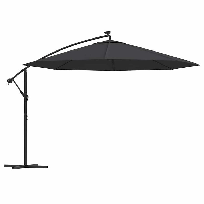 Umbrelă în consolă de grădină cu LED-uri, negru, 350 cm