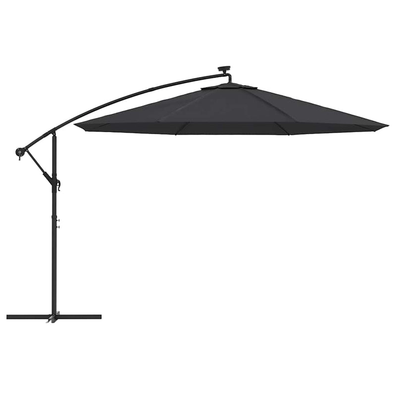Umbrelă în consolă de grădină cu LED-uri, negru, 350 cm