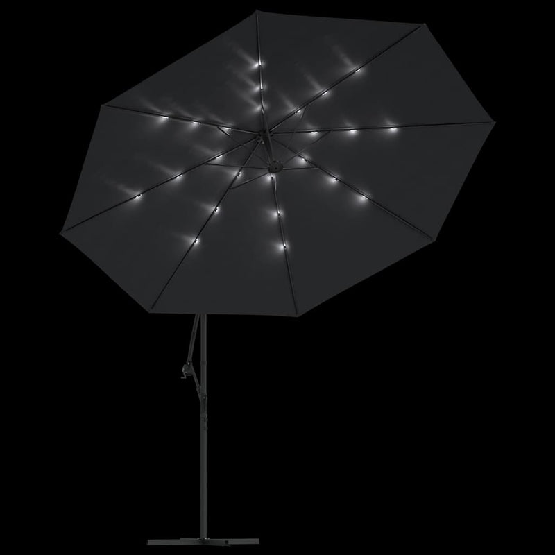 Umbrelă în consolă de grădină cu LED-uri, negru, 350 cm