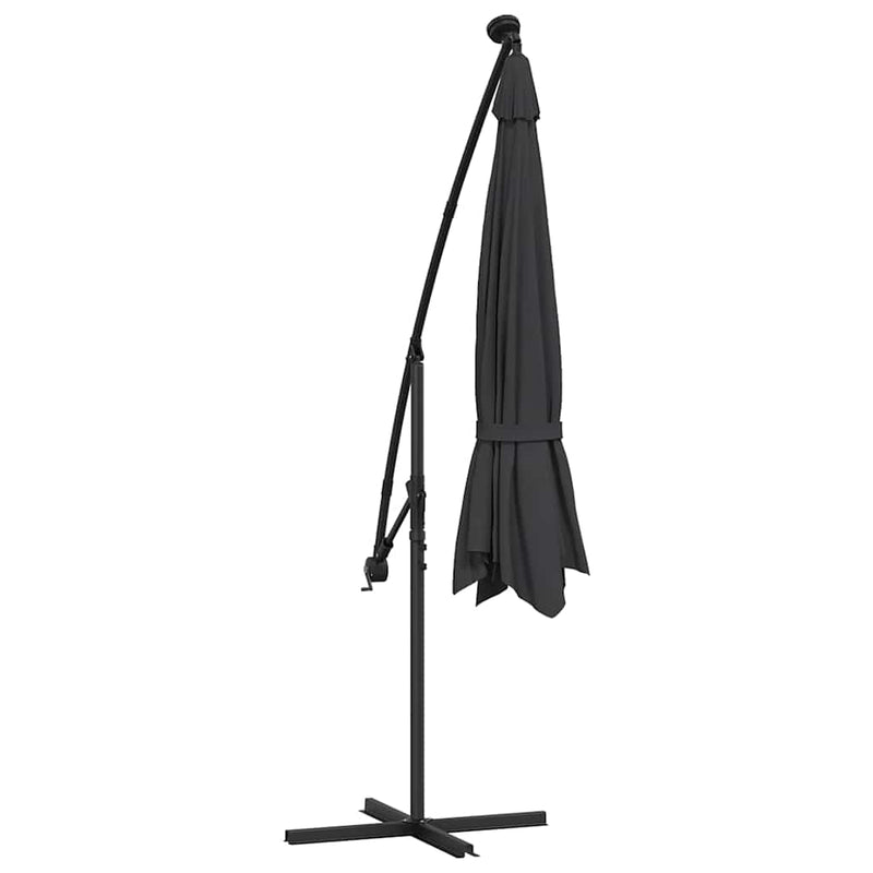 Umbrelă în consolă de grădină cu LED-uri, negru, 350 cm