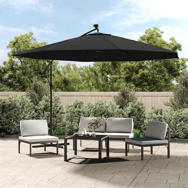 Umbrelă în consolă de grădină cu LED-uri, negru, 350 cm