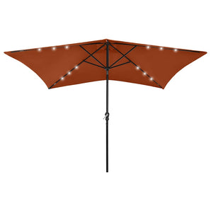Umbrelă de soare cu LED-uri & stâlp din oțel, cărămiziu, 2x3 m