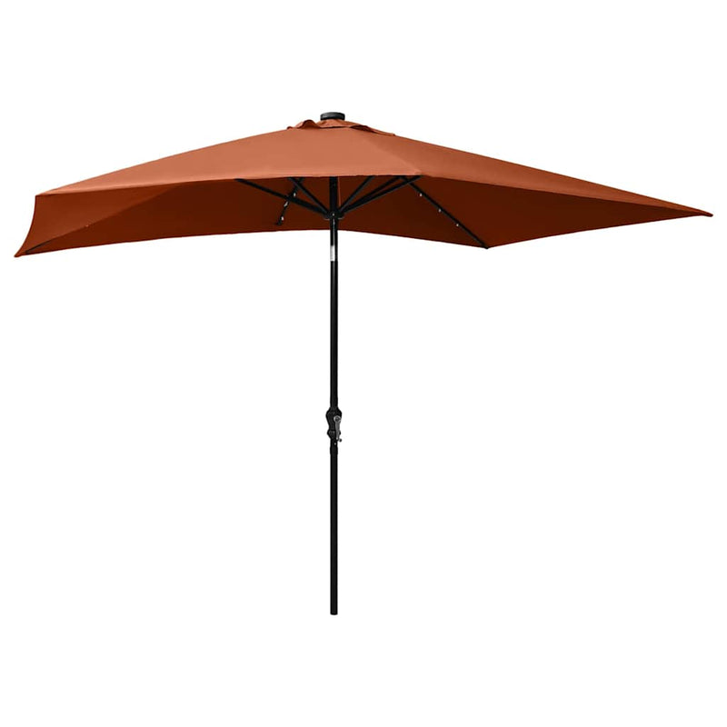 Umbrelă de soare cu LED-uri & stâlp din oțel, cărămiziu, 2x3 m