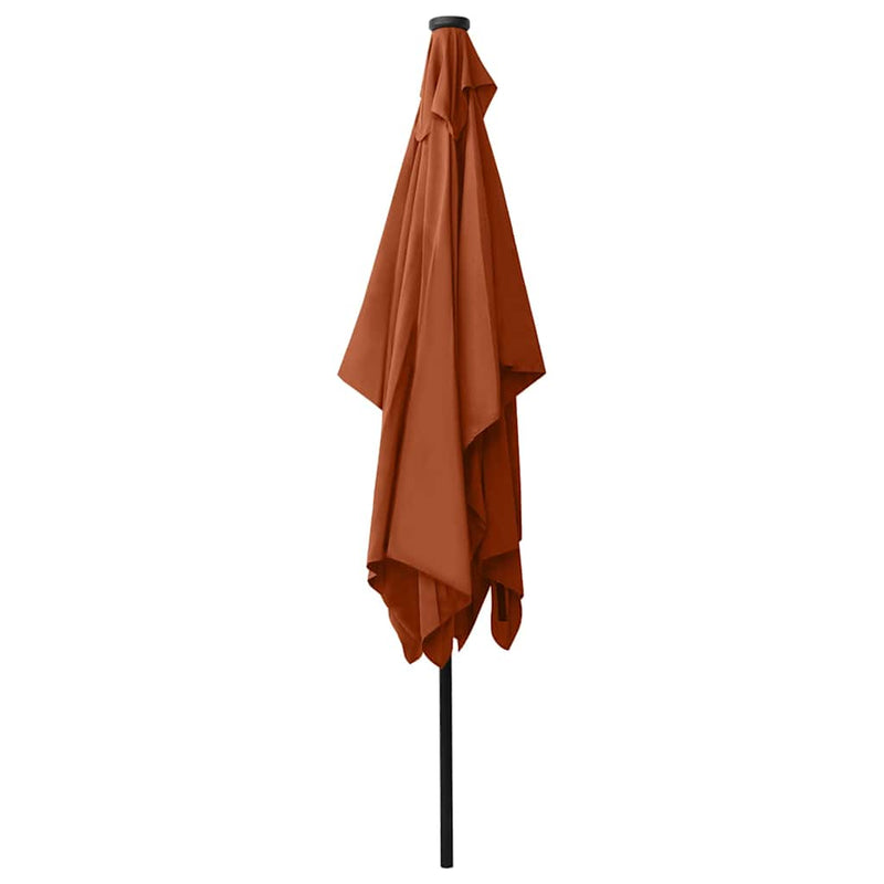 Umbrelă de soare cu LED-uri & stâlp din oțel, cărămiziu, 2x3 m