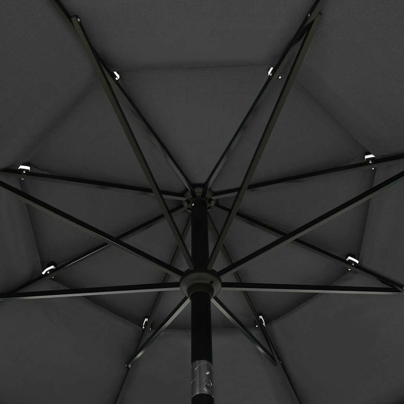 Umbrelă de grădină 3 niveluri, stâlp aluminiu, antracit, 3,5 m